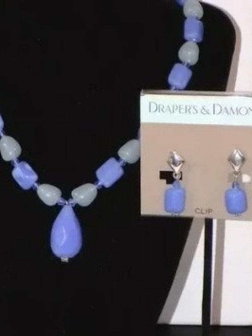 New Vintage Draper's & Damon's Clip-On Earrings & Pendant Necklace Set, Blue